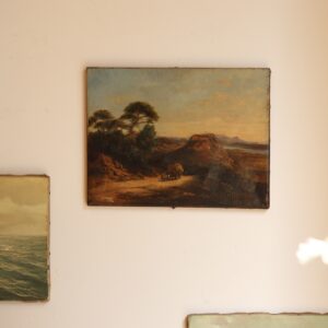 Huile sur toile représentant une scène rurale animée, école italienne 19ème siècle
