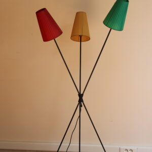 Lampadaire tripode tricolore années 50 à trois feux