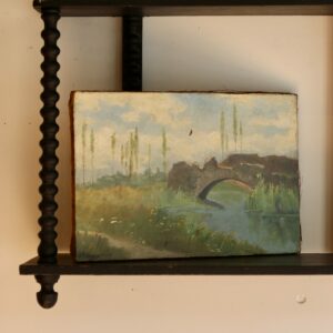 Huile sur toile – Paysage au pont en ruine, début XXe siècle