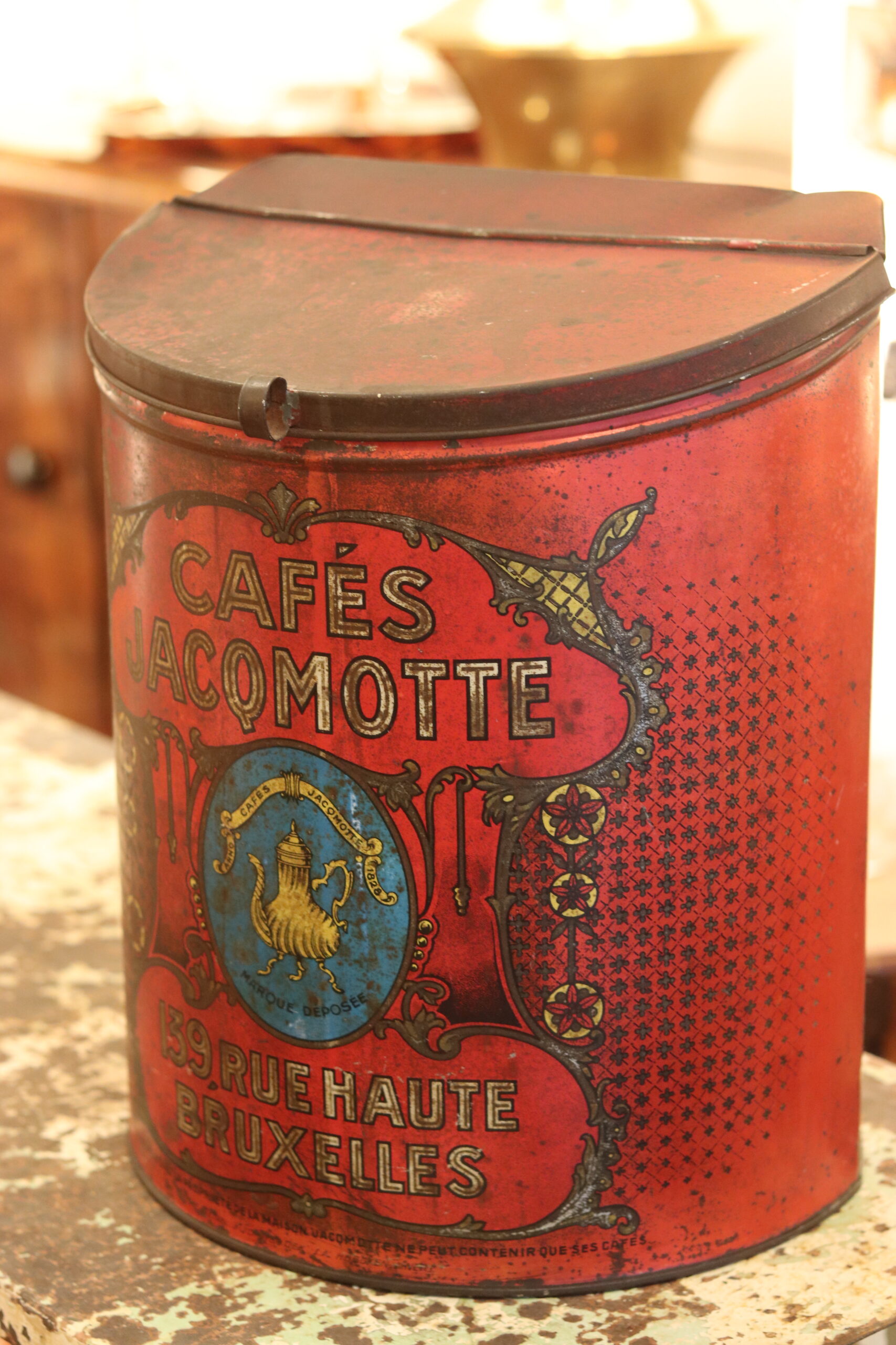 Boîte à café Jacqmotte en tôle lithographiée, début XXe siècle