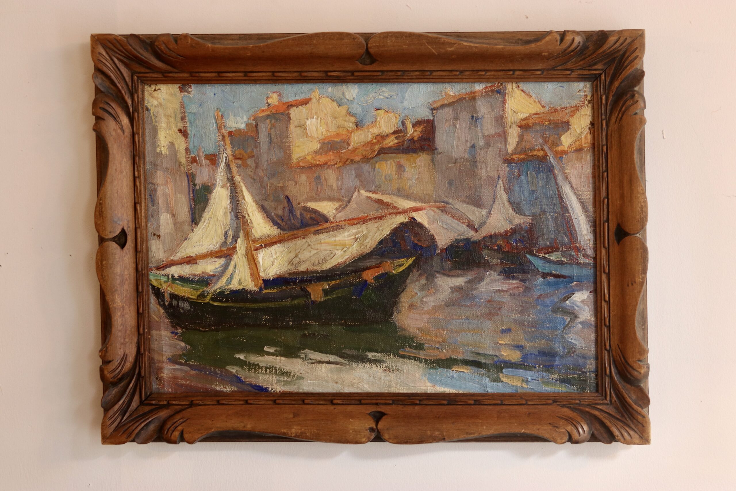 Vue de port, école belge, vers 1930.