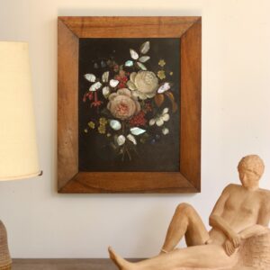 Nature morte aux incrustations de nacre – Huile sur carton, vers 1900