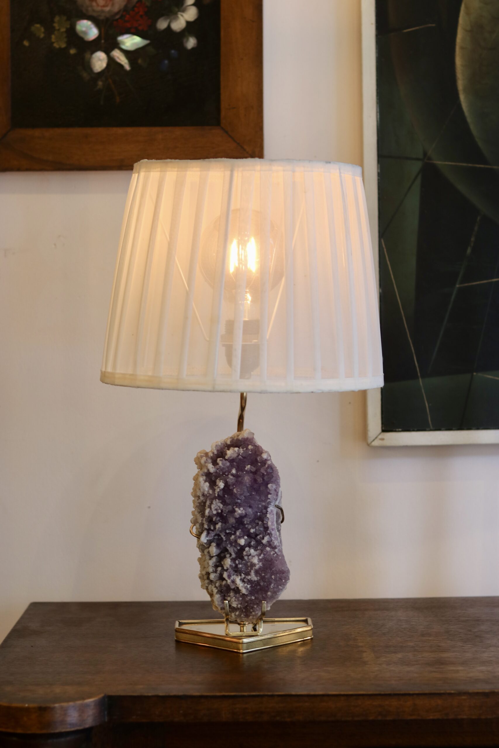 Pied de lampe vintage en laiton et améthyste