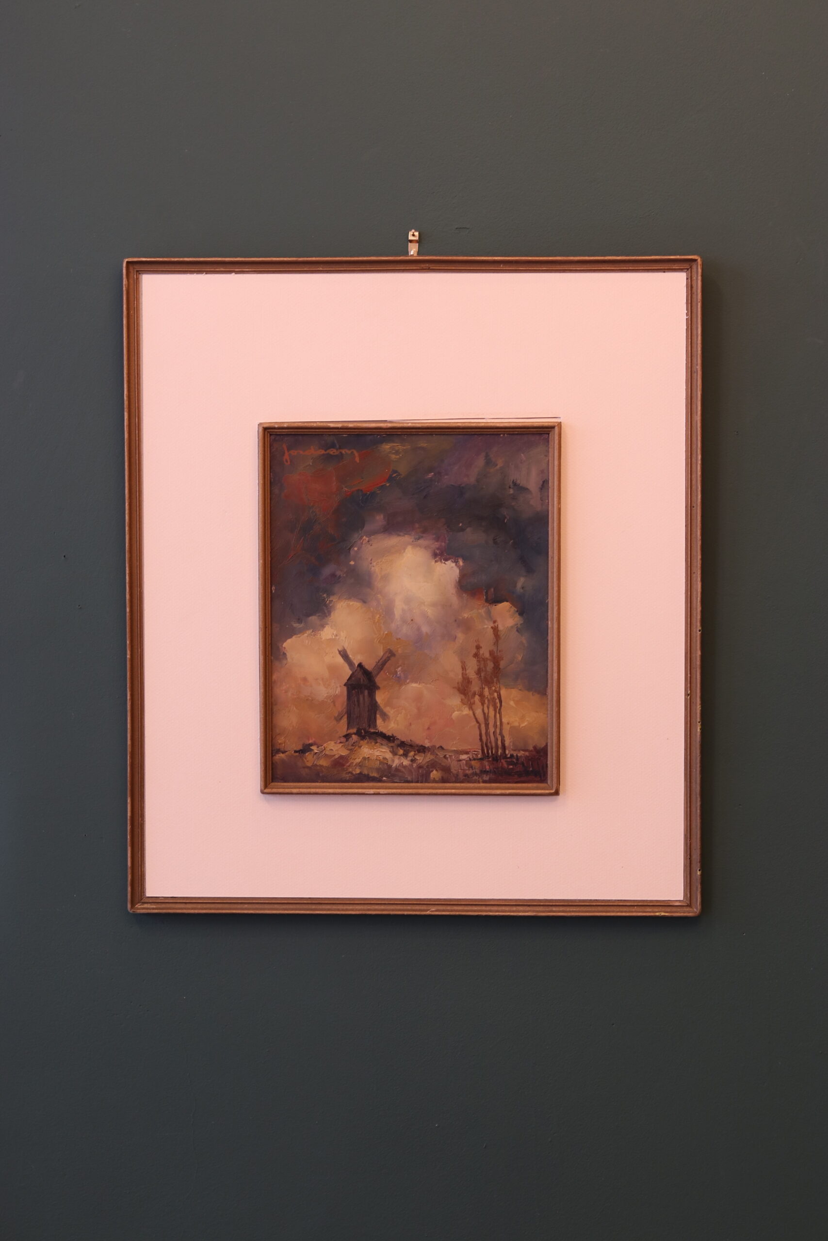 Léo Jordaens (1944-2000) – Huile sur panneau, moulin sous ciel d’orage – Image 3