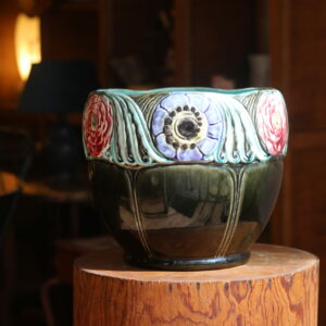 Grand cache-pot Art Déco en faïence émaillée, Orchies (Moulin des Loups), vers 1925